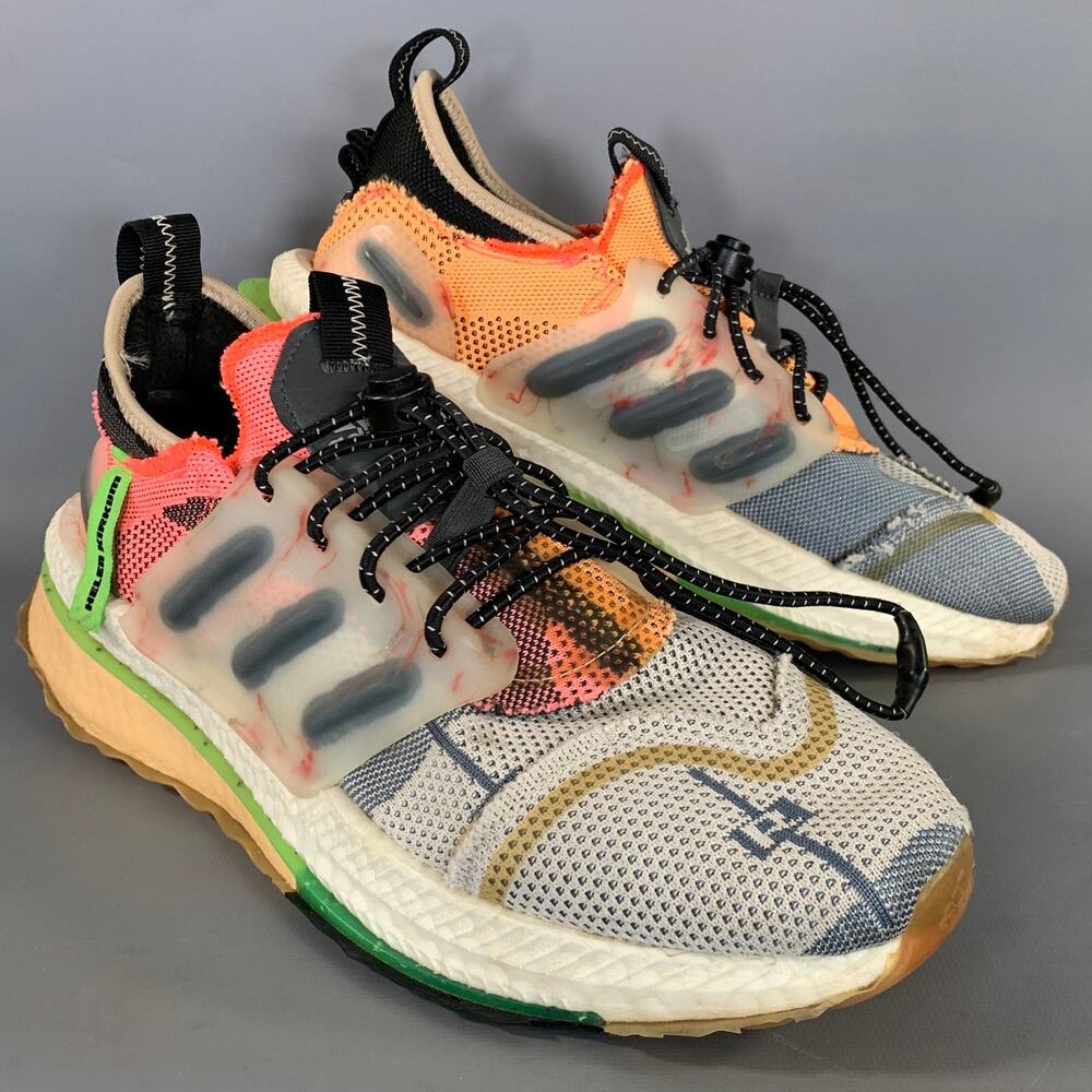 ADIDAS Size 9.5 White Multi Color Mixed Materials Lace Up Sneakers